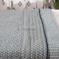 Slate blue Cotton Quilt, Indian Hand Block Printed Quilt Bedspread, Geometric Printed Queen Comforter, Soft Summer Blanket, All Season Quilt