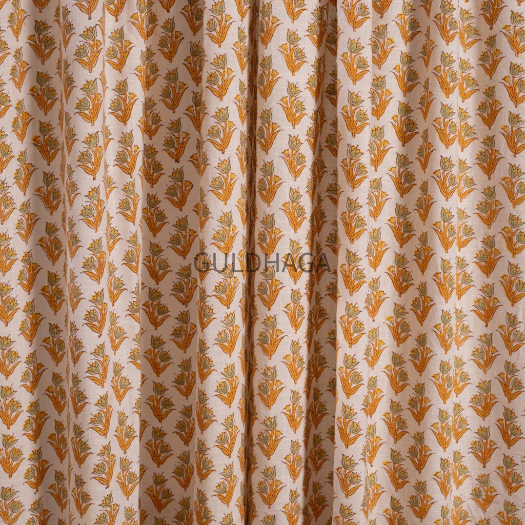 Marigold yellow Boho Cotton Curtain Panels, India Block Print Panel, Curtains for kids room bedroom curtain, window treatment sheer drapes