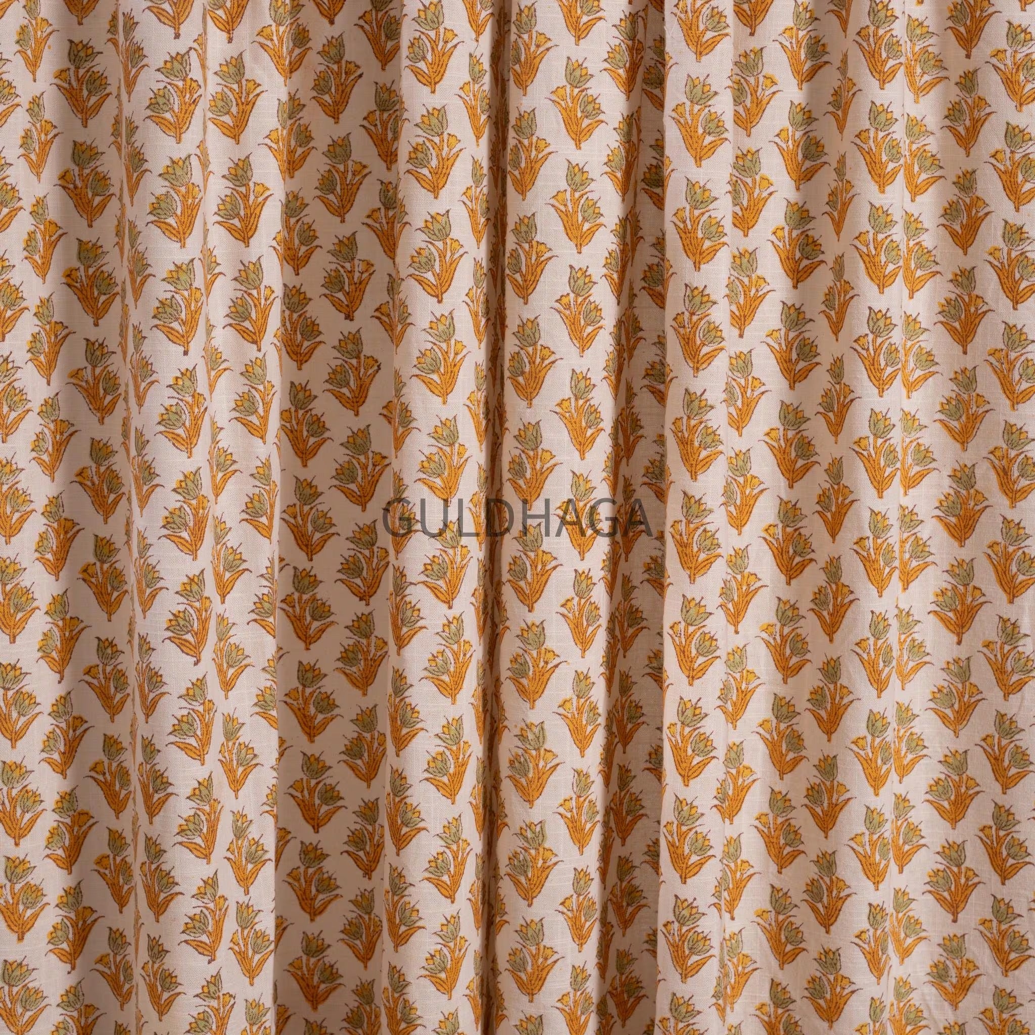 Marigold yellow Boho Cotton Curtain Panels, India Block Print Panel, Curtains for kids room bedroom curtain, window treatment sheer drapes