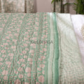 Green Summer Block Print Cotton Quilt, Boho Cotton Bedding, Handmade Indian bedspread, Reversible throw for Twin bedroom, All season quilt