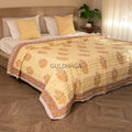 Sunlit Yellow & Lavender Hand Block Print Cotton Quilt, Floral Indian Bedding, Reversible coverlet, All season quilt, Anokhi quilt