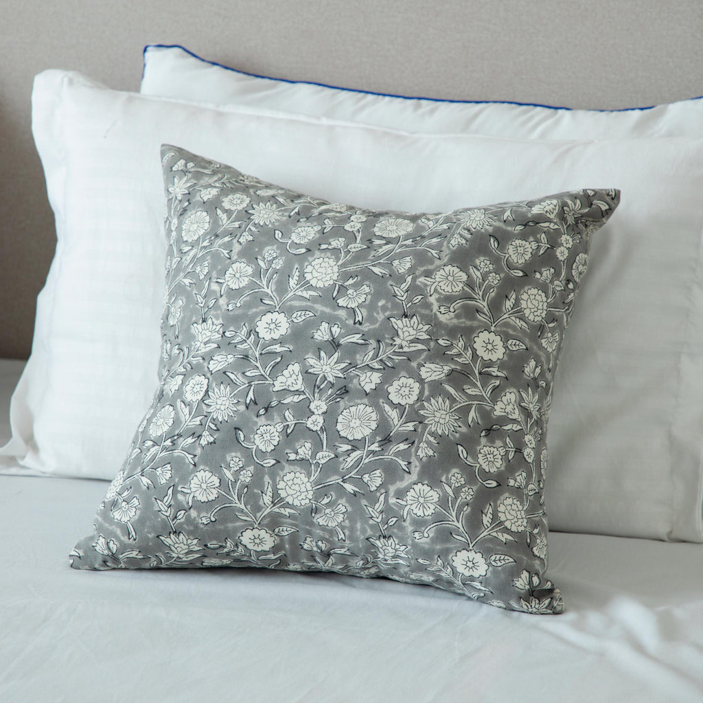 Terra Cotta Floral Pillow Cover, Indian Block Print Cotton Canvas