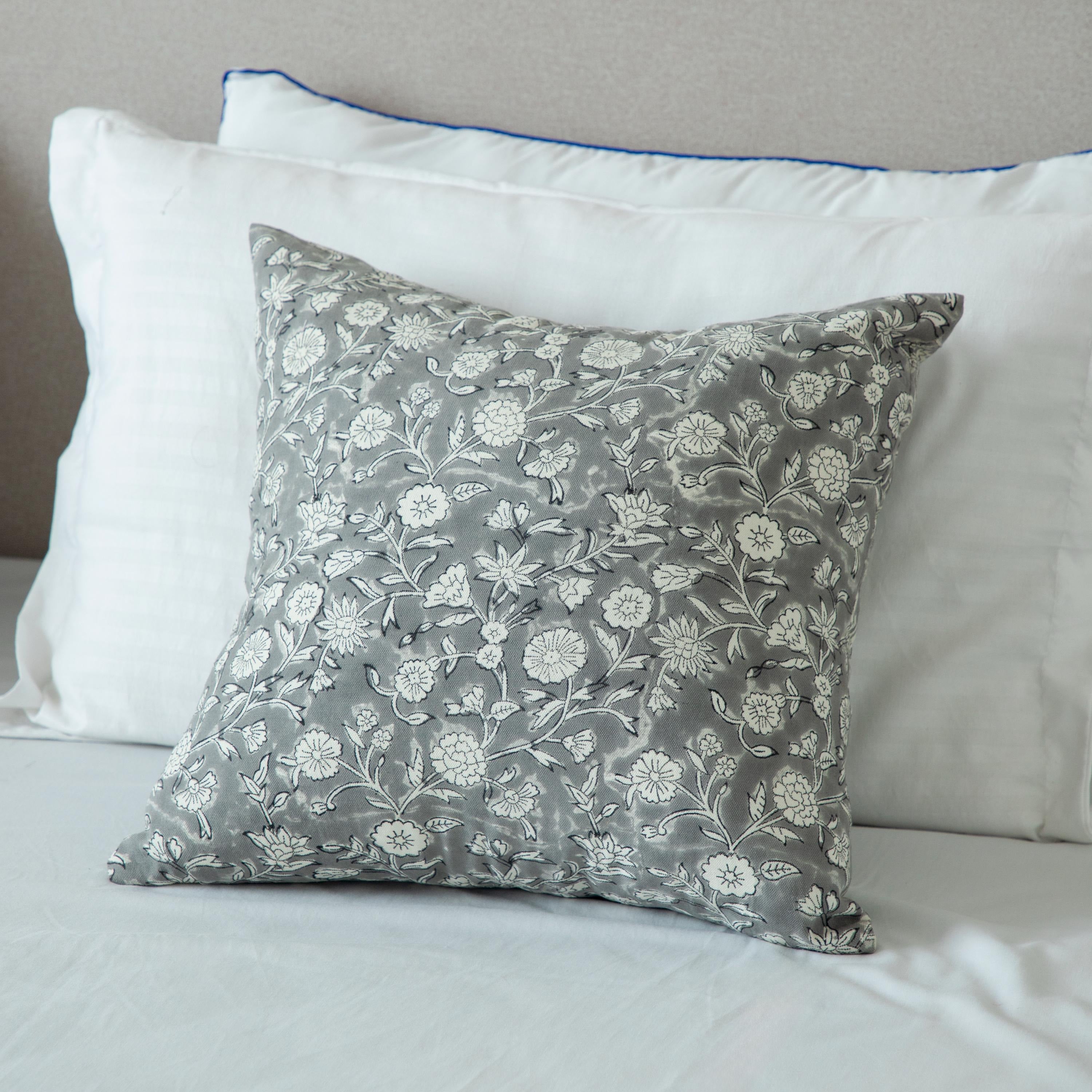 Terra Cotta Floral Pillow Cover, Indian Block Print Cotton Canvas