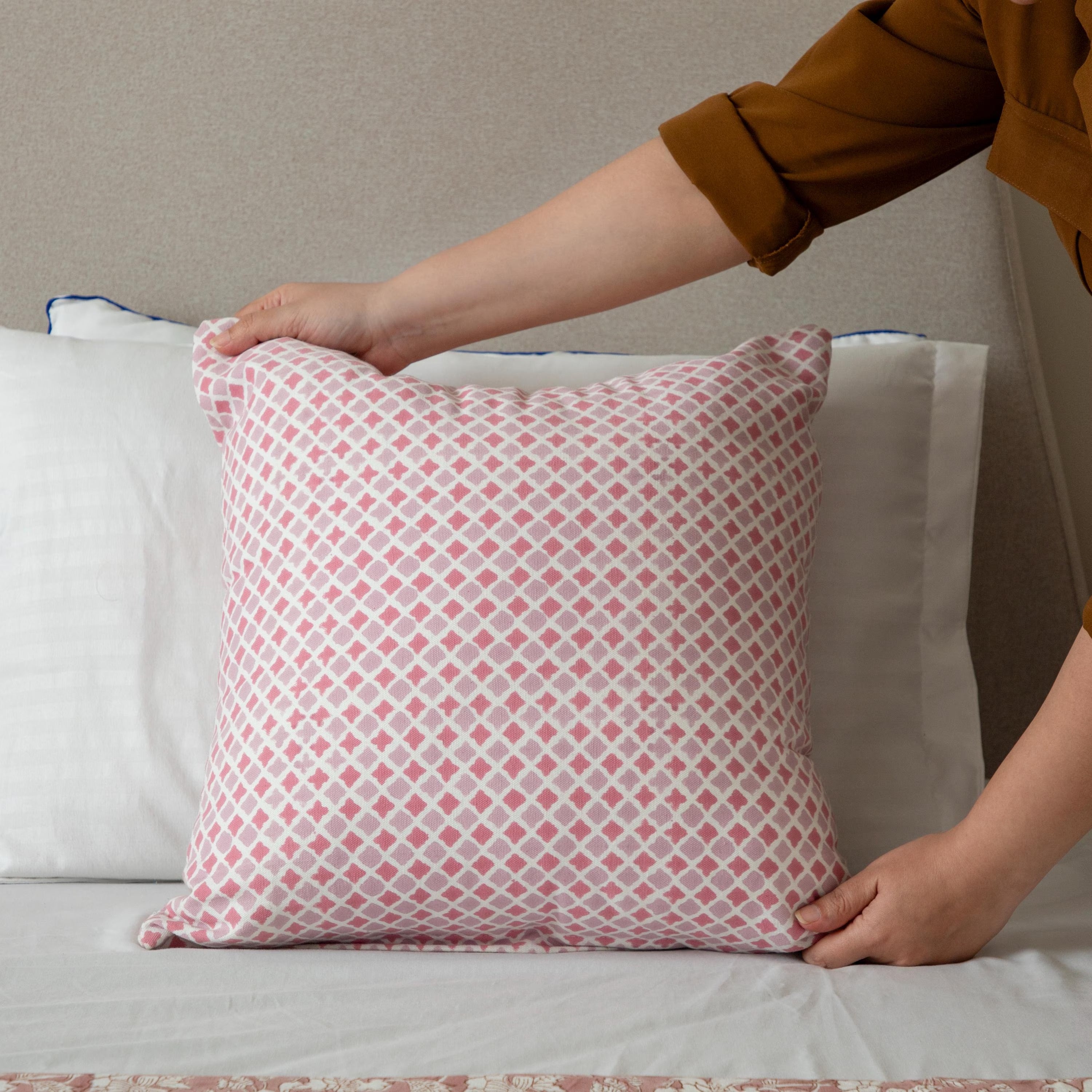 Designer Terra cotta on Natural cotton Pillow Cover, Pillow cover for sale, Boho Pillow, Decorative Pillow, Throw pillow cover