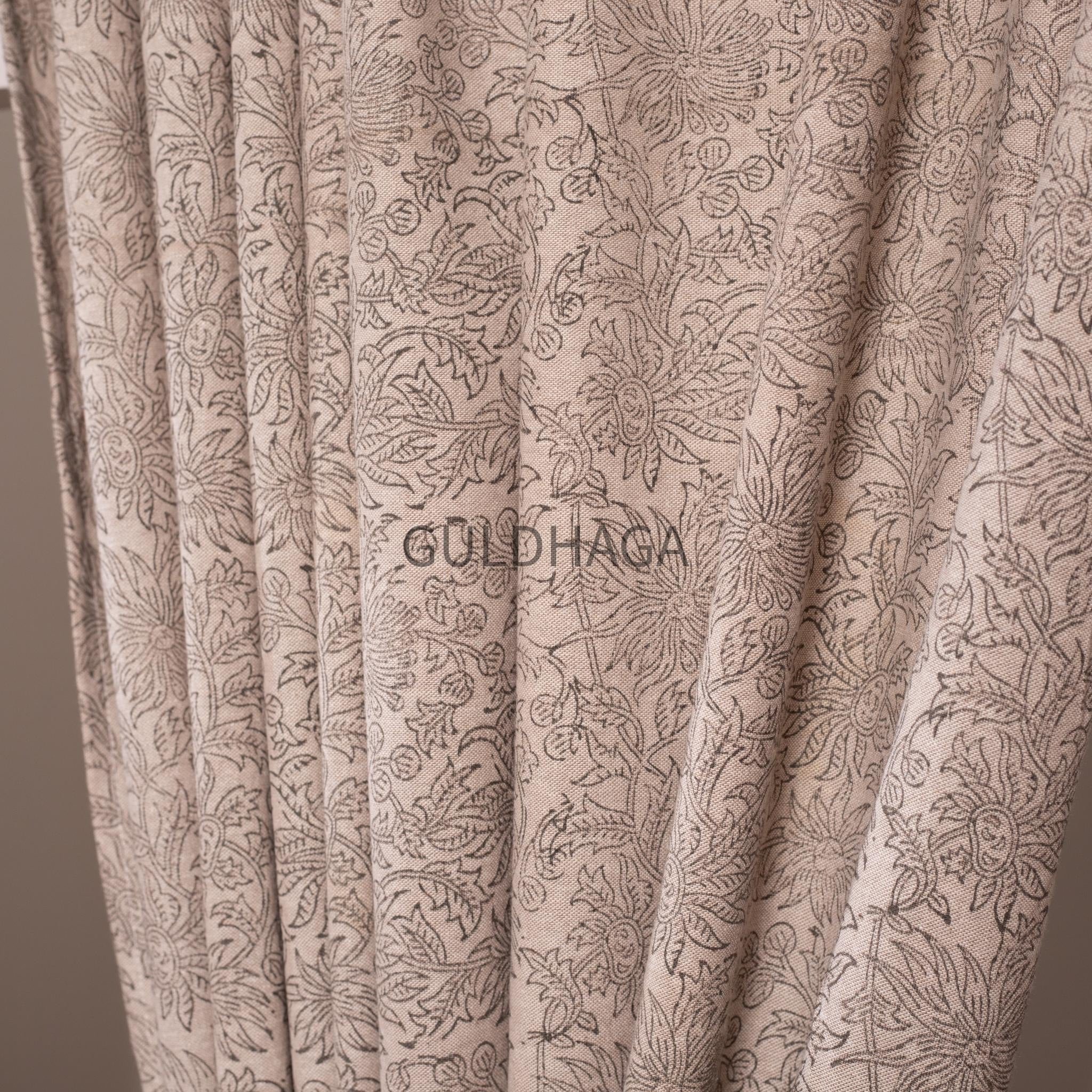 cotton Hand Block Printed Indian Curtain, Sheer Cotton Panel, Bohemian Farmhouse Style, semi sheer drapes