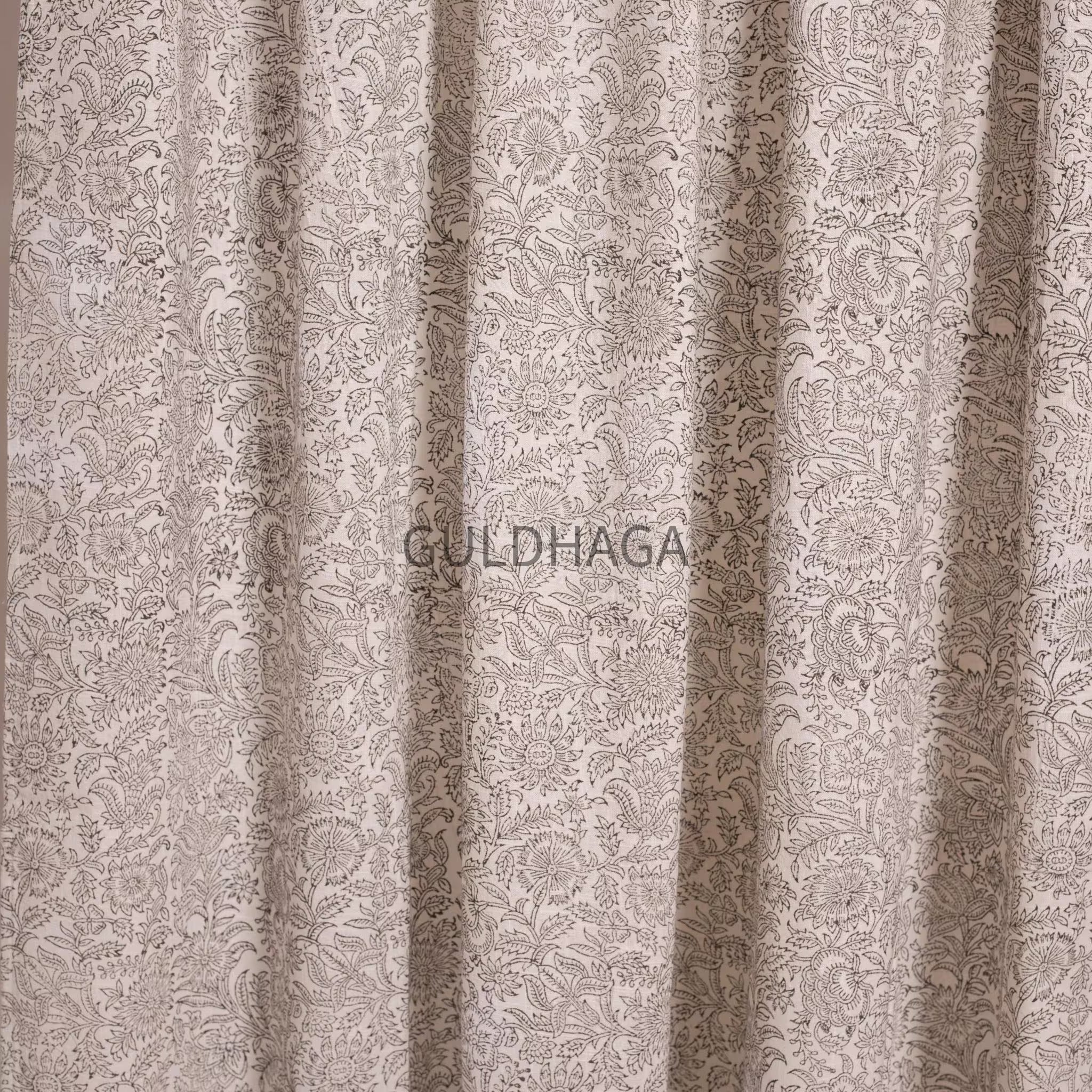 Block Printed Cotton Curtain: Mid-Century Modern Sheer Panel, Custom drapery for bedroom, living room curtains