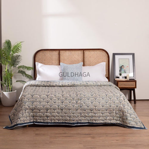 Anokhi Block Printed Cotton Quilt, Reversible Floral Quilt, Jaipuri Razai, Queen Bedding Cotton Bedspread, throw blanket for couch
