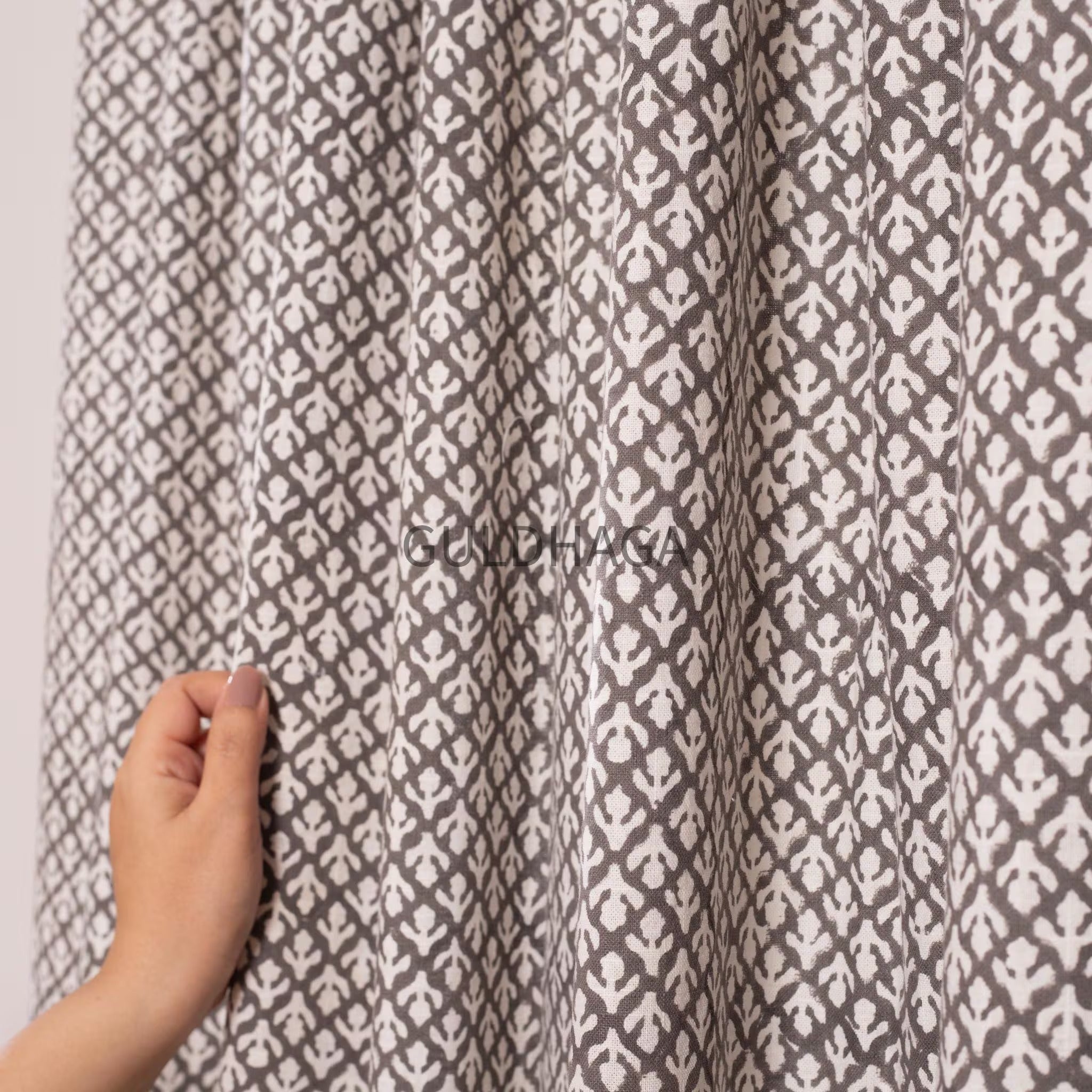 Gray cotton Curtain, Hand block printed Semi Blackout Bedroom Curtain, Boho curtain and window treatment, living room curtain