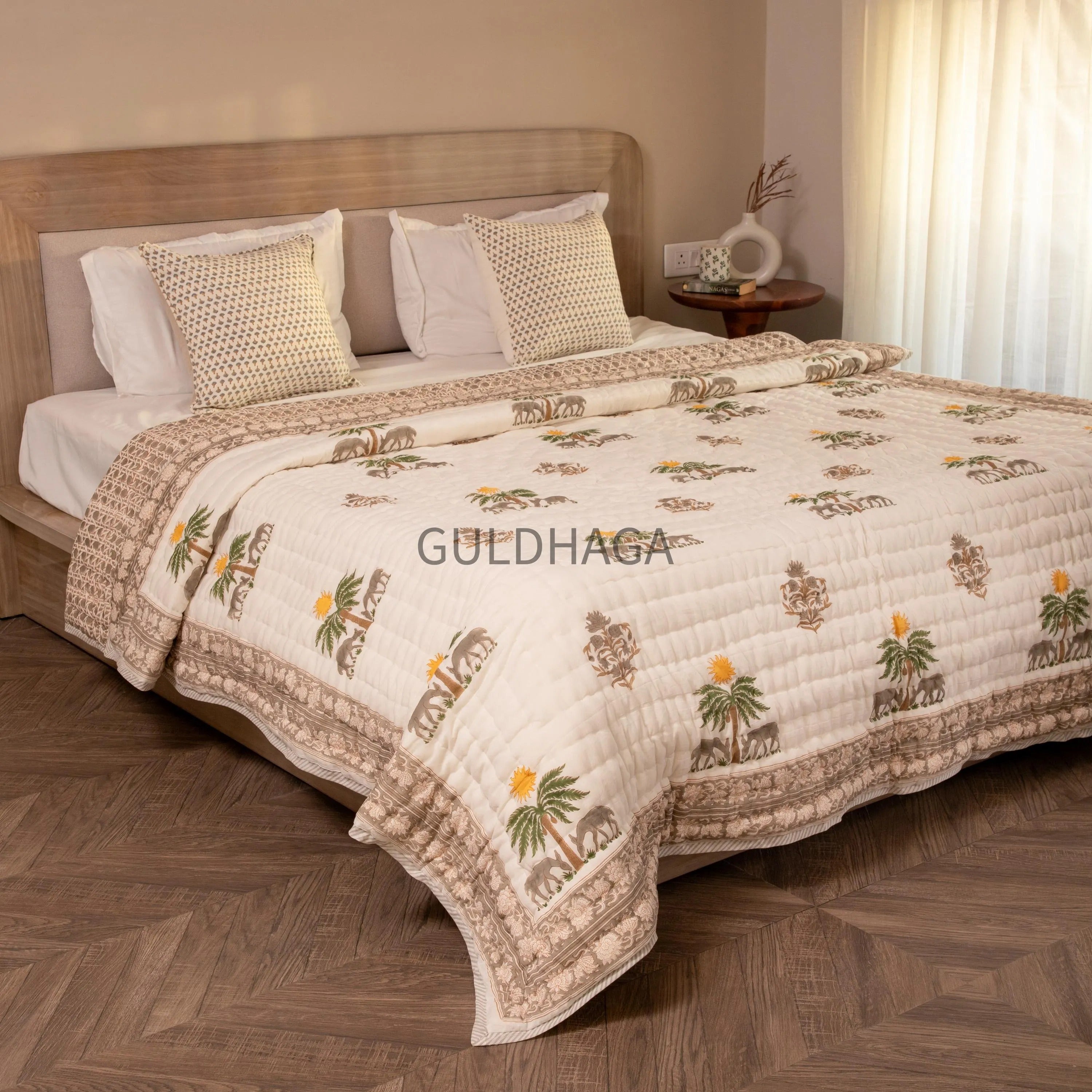 Deer Grove Hand Block Print Cotton Quilt, Floral Indian Bedding, Reversible coverlet, king comforter, All season quilt, Anokhi quilt
