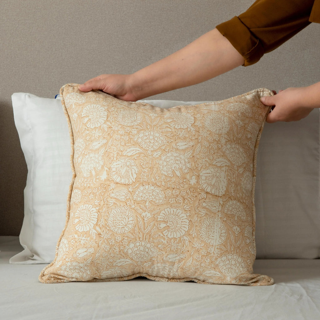 Terra Cotta Floral Pillow Cover, Indian Block Print, Natural Cotton