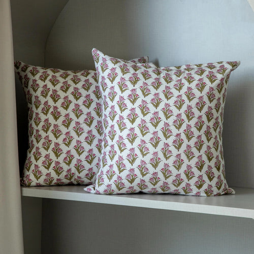 Blush Bloom Hand Block Print Cushion Cover, Indian Floral Pillow Cover | Block Printed Pillow Cover | Decorative Pillow | 20 x 20 | 16 x 26