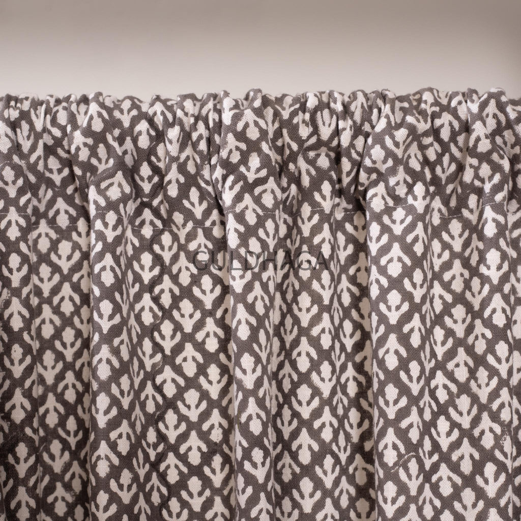 Gray cotton Curtain, Hand block printed Semi Blackout Bedroom Curtain, Boho curtain and window treatment, living room curtain