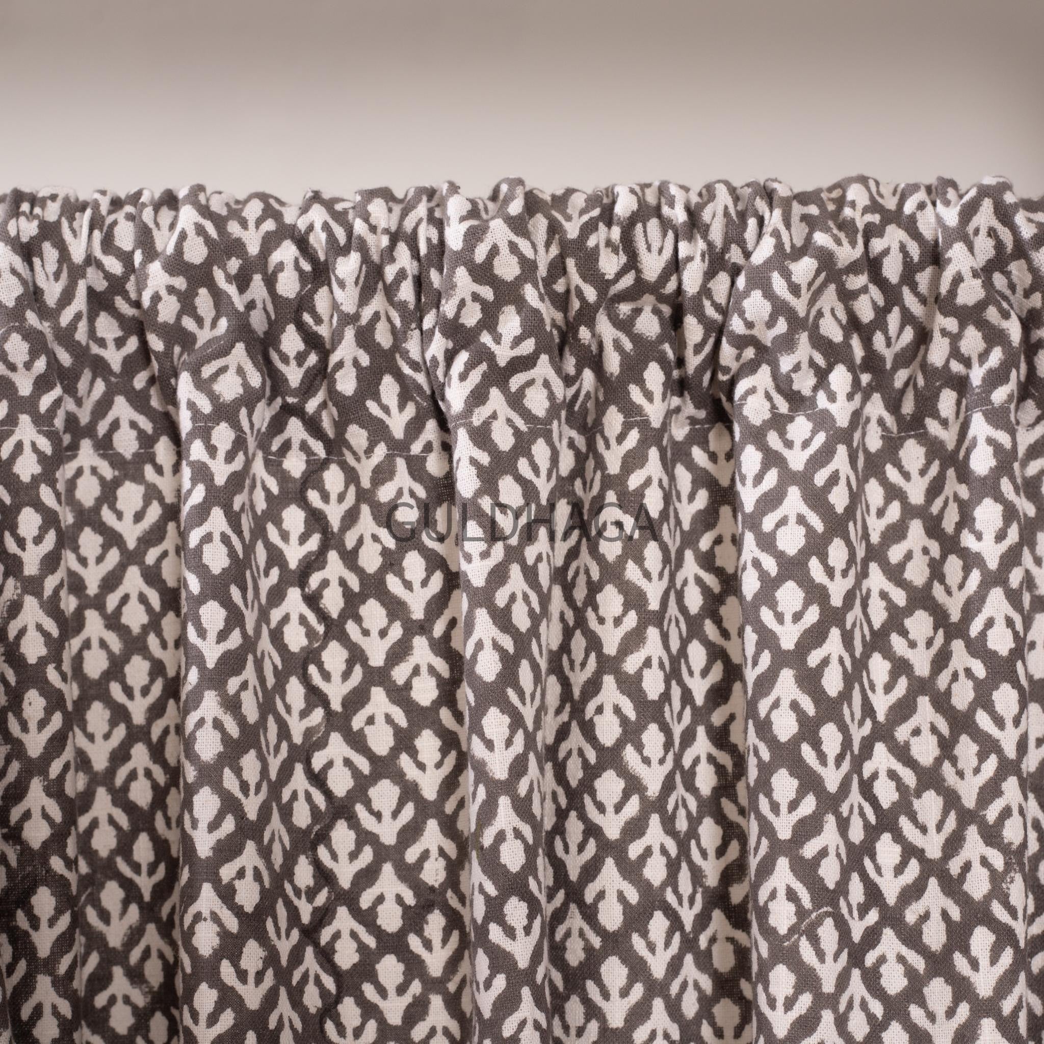 Gray cotton Curtain, Hand block printed Semi Blackout Bedroom Curtain, Boho curtain and window treatment, living room curtain