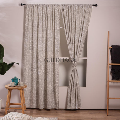 Block Printed Cotton Curtain: Mid-Century Modern Sheer Panel, Custom drapery for bedroom, living room curtains