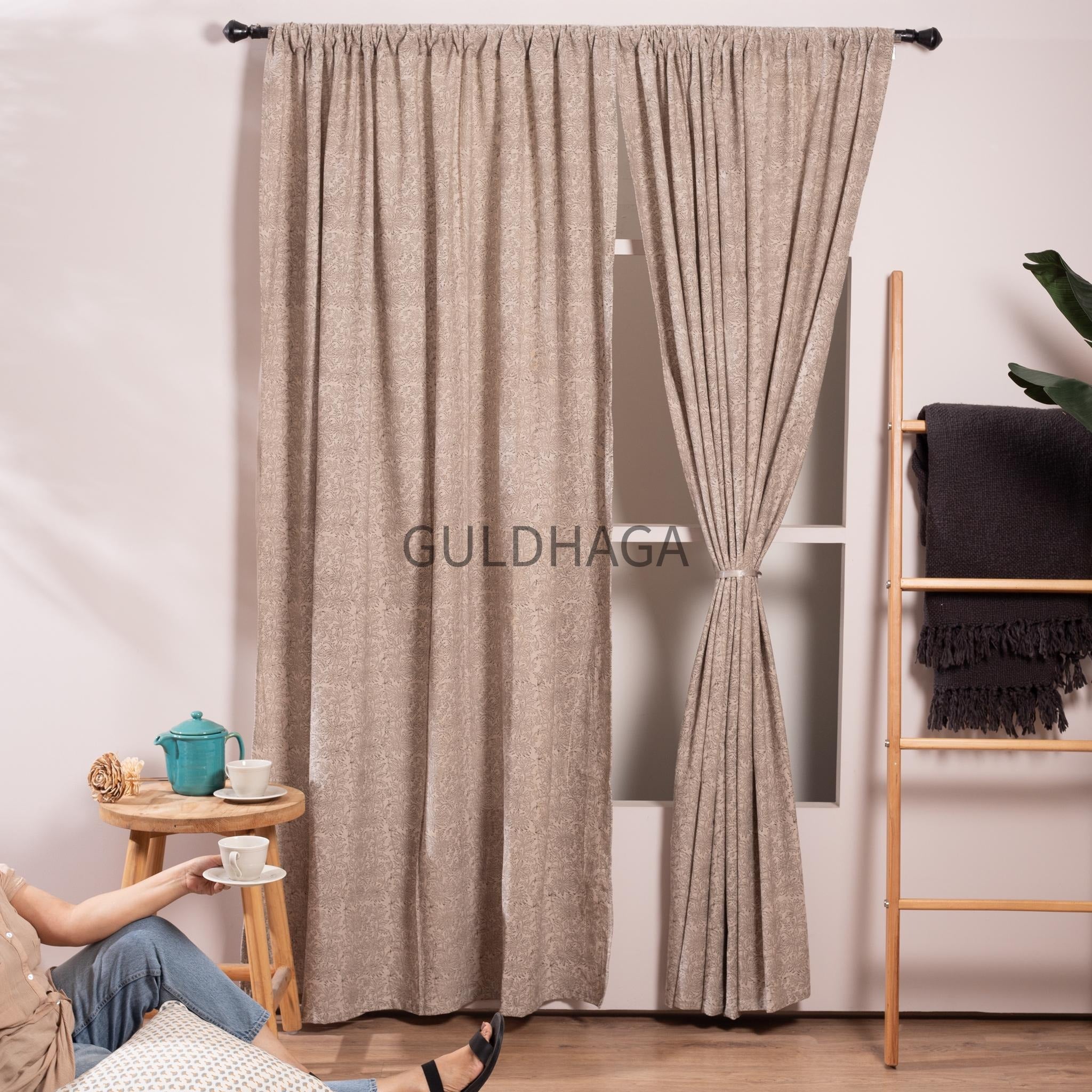 cotton Hand Block Printed Indian Curtain, Sheer Cotton Panel, Bohemian Farmhouse Style, semi sheer drapes