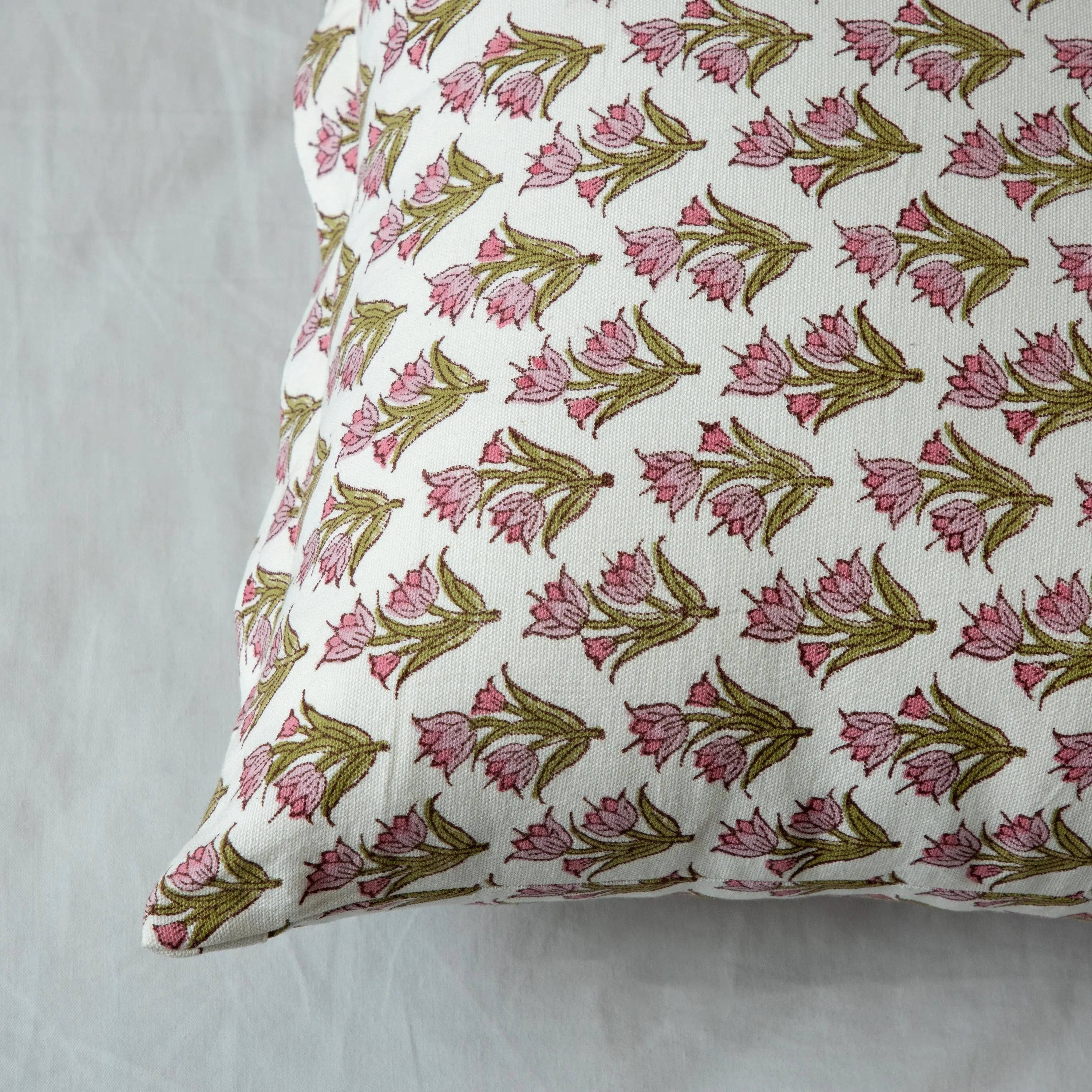 Blush Bloom Hand Block Print Cushion Cover, Indian Floral Pillow Cover | Block Printed Pillow Cover | Decorative Pillow | 20 x 20 | 16 x 26