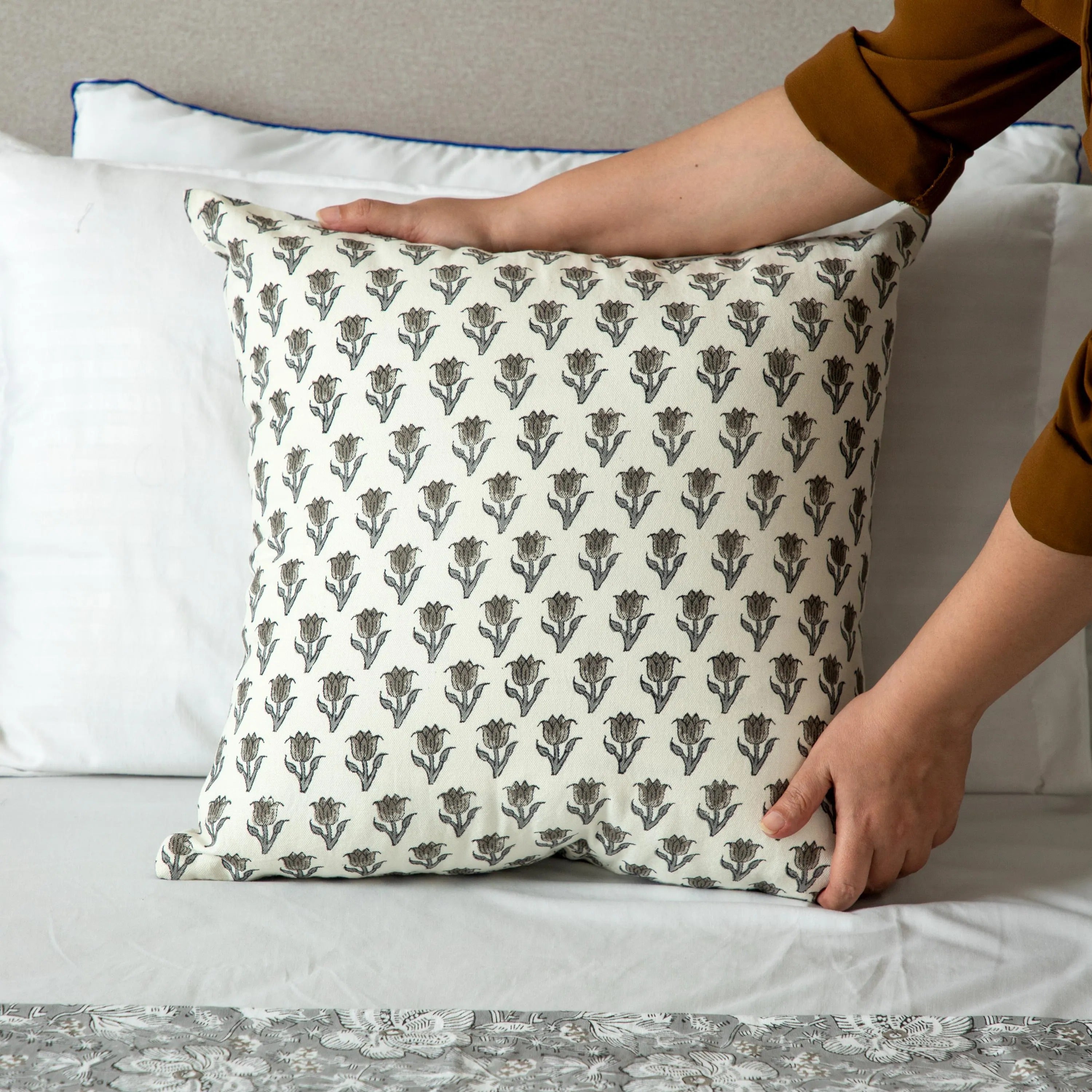 Printed Floral Terra cotta Pillow Cover, Rust Pillow cover, Boho Pillow, Decorative Pillow, Floral pillow cover, Pillows for sale