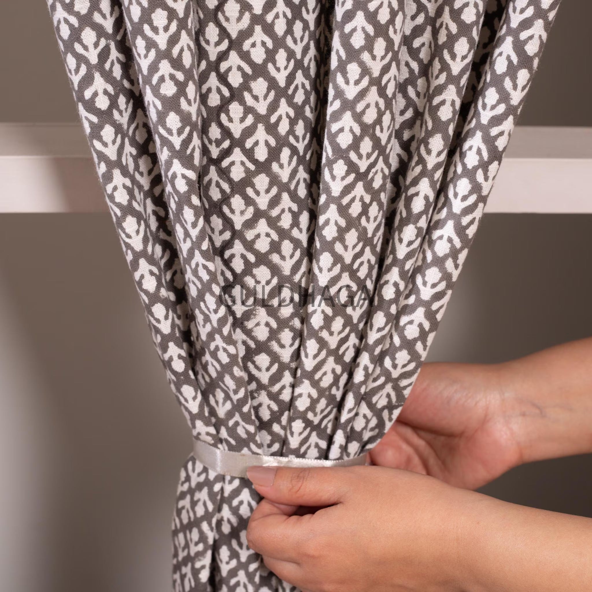Gray cotton Curtain, Hand block printed Semi Blackout Bedroom Curtain, Boho curtain and window treatment, living room curtain