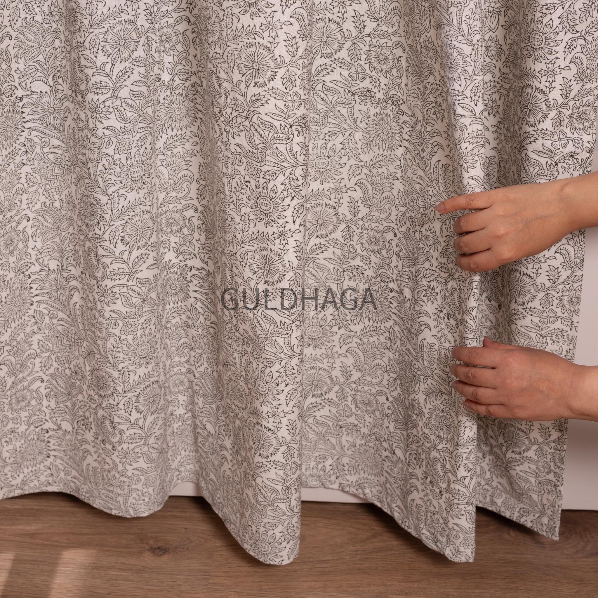 Block Printed Cotton Curtain: Mid-Century Modern Sheer Panel, Custom drapery for bedroom, living room curtains
