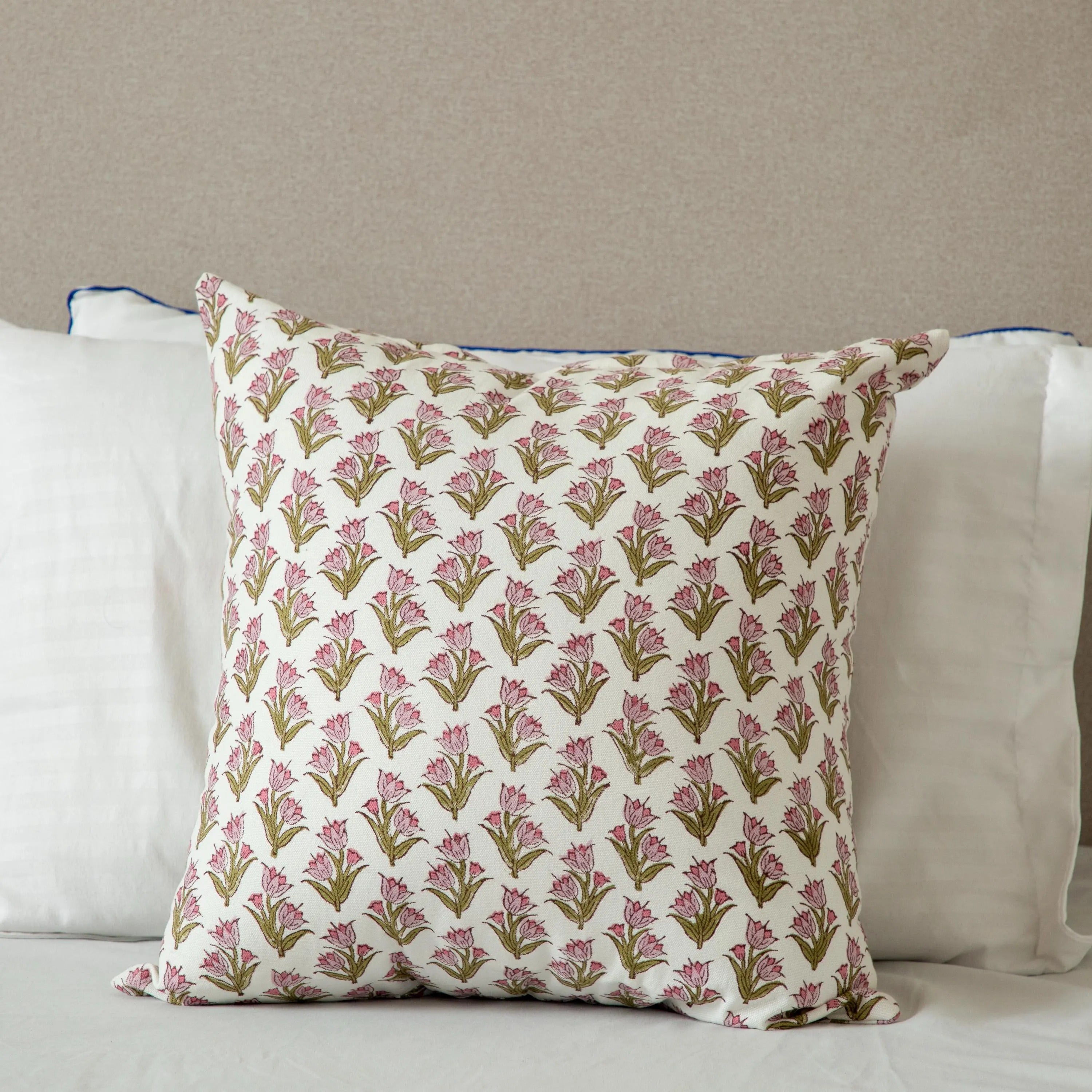 Blush Bloom Hand Block Print Cushion Cover, Indian Floral Pillow Cover | Block Printed Pillow Cover | Decorative Pillow | 20 x 20 | 16 x 26