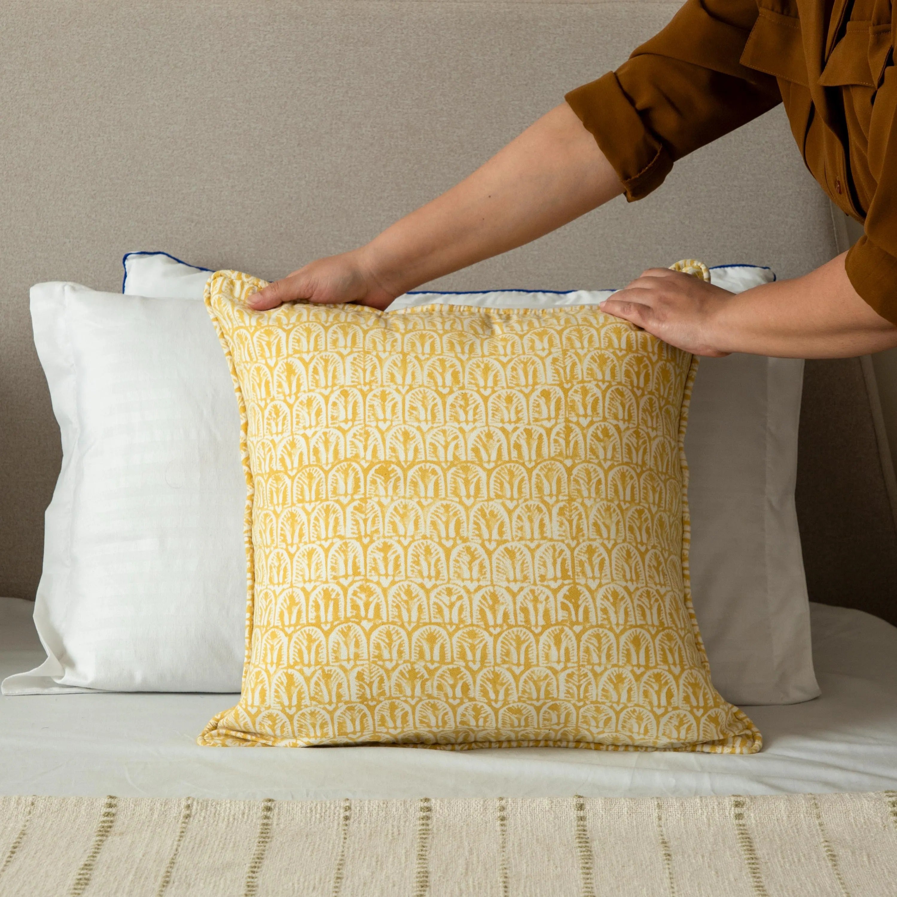 Yellow Decorative Throw pillow, Floral Print on Natural Cotton pillow Cover, Boho Cushion Cover, Printed linen pillow, Throw pillow for sale