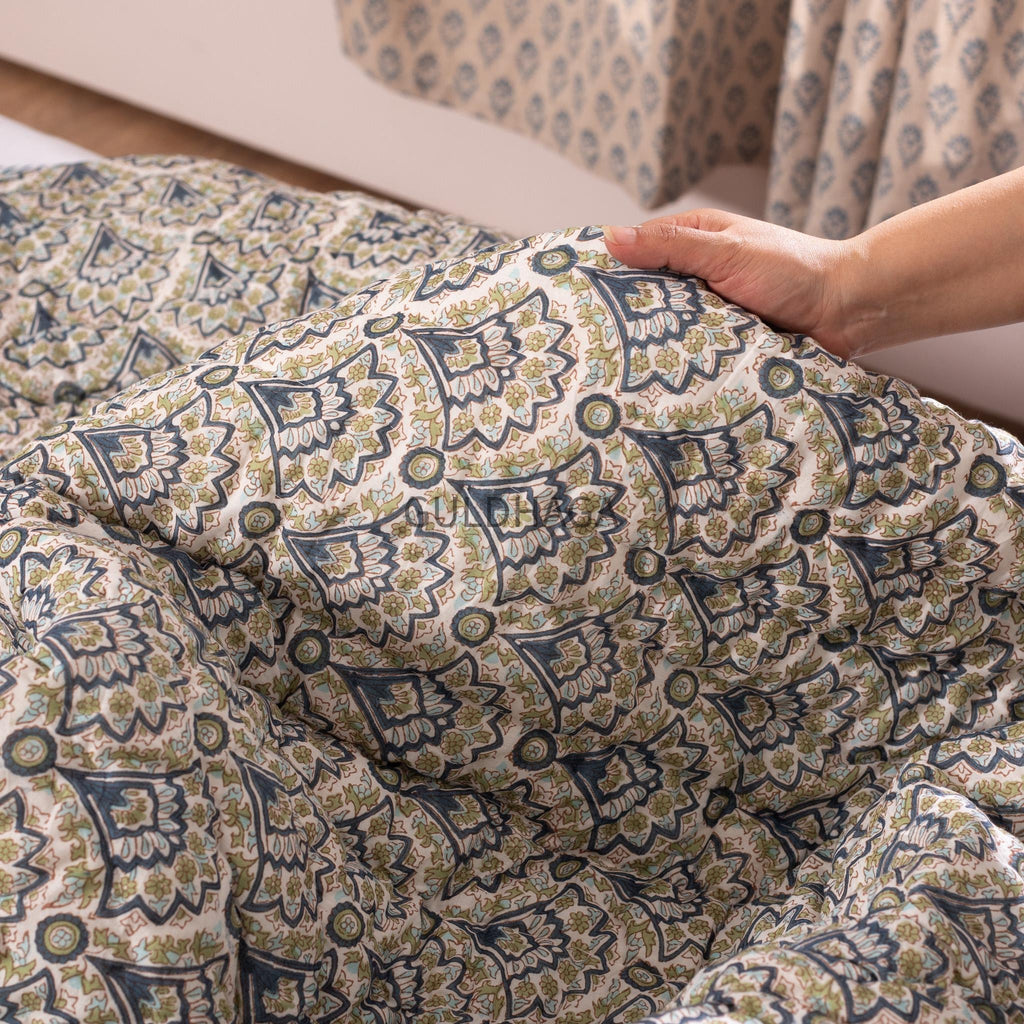 Anokhi Block Printed Cotton Quilt, Reversible Floral Quilt, Jaipuri Razai, Queen Bedding Cotton Bedspread, throw blanket for couch