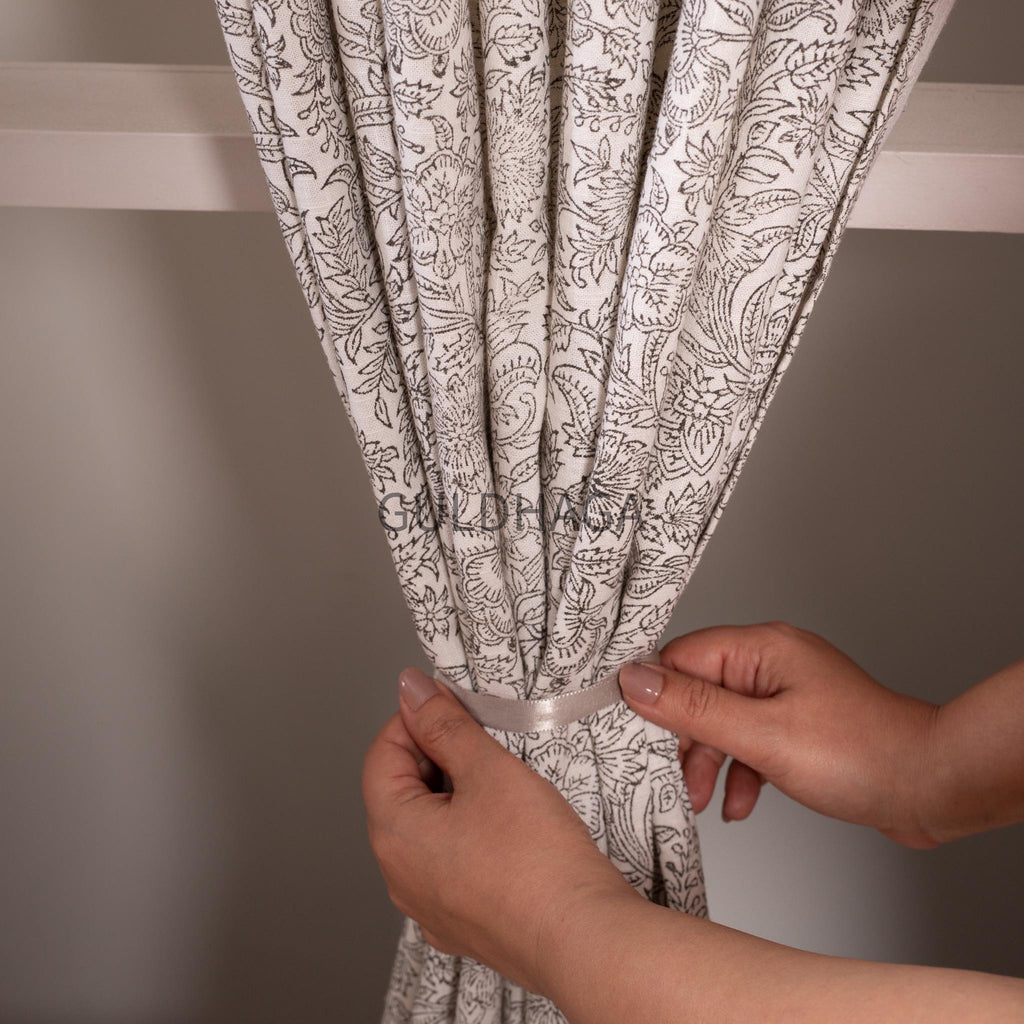 Block Printed Cotton Curtain: Mid-Century Modern Sheer Panel, Custom drapery for bedroom, living room curtains