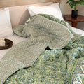 Green Summer Block Print Cotton Quilt, Boho Cotton Bedding, Handmade Indian bedspread, Reversible throw for Twin bedroom, All season quilt