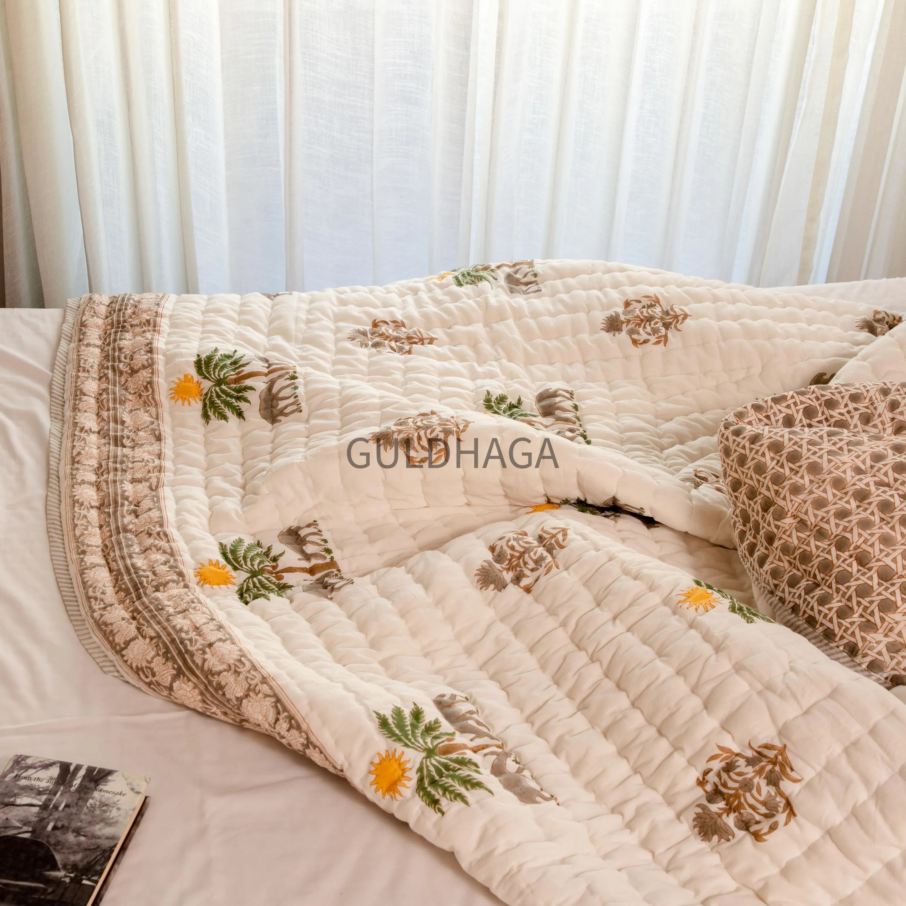 Deer Grove Hand Block Print Cotton Quilt, Floral Indian Bedding, Reversible coverlet, king comforter, All season quilt, Anokhi quilt