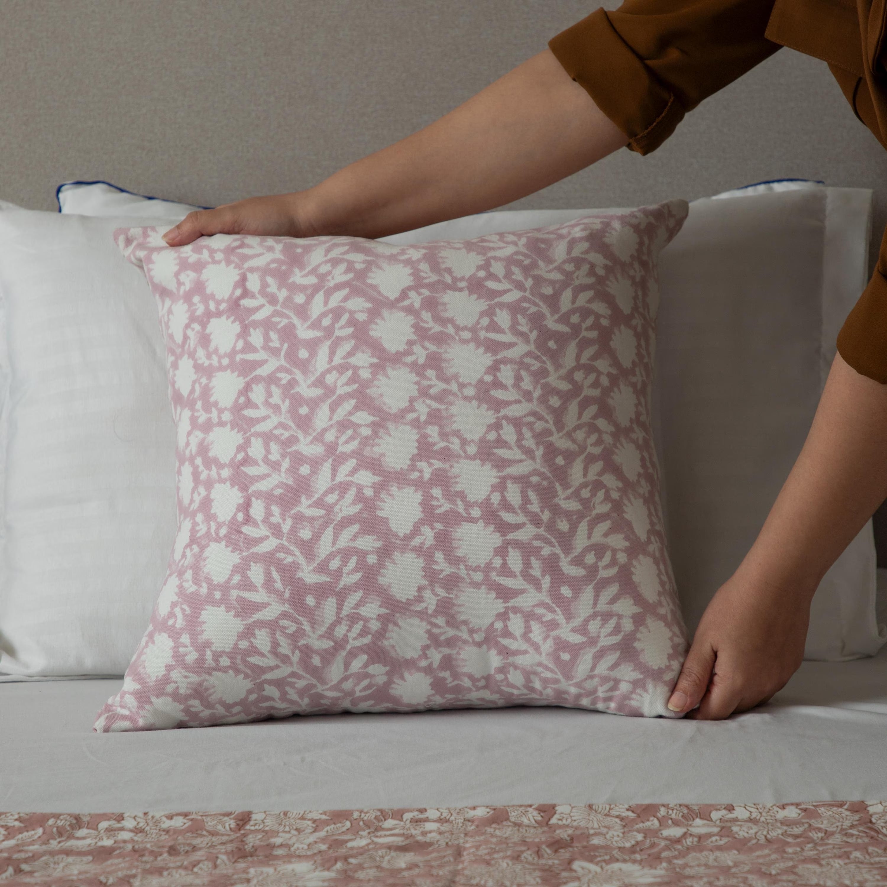 Printed Floral Terra cotta Pillow Cover, Rust Pillow cover, Boho Pillow, Decorative Pillow, Floral pillow cover, Pillows for sale
