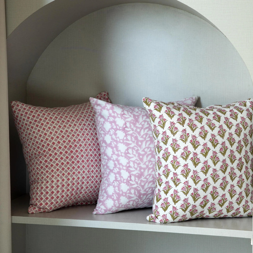 Blush Bloom Hand Block Print Cushion Cover, Indian Floral Pillow Cover | Block Printed Pillow Cover | Decorative Pillow | 20 x 20 | 16 x 26