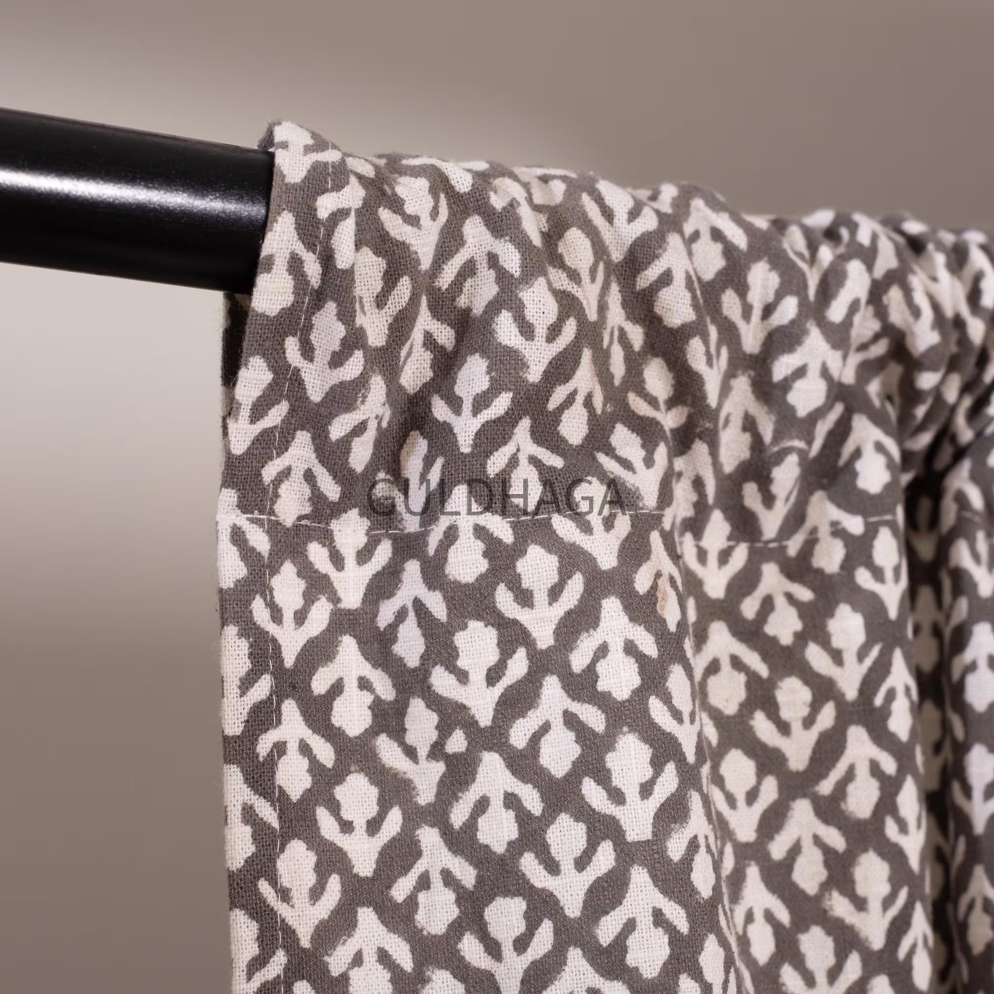 Gray cotton Curtain, Hand block printed Semi Blackout Bedroom Curtain, Boho curtain and window treatment, living room curtain