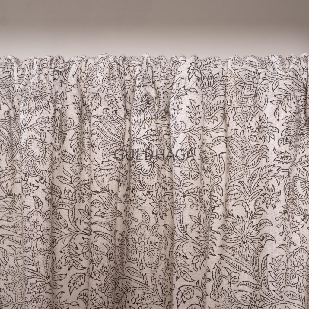 Block Printed Cotton Curtain: Mid-Century Modern Sheer Panel, Custom drapery for bedroom, living room curtains