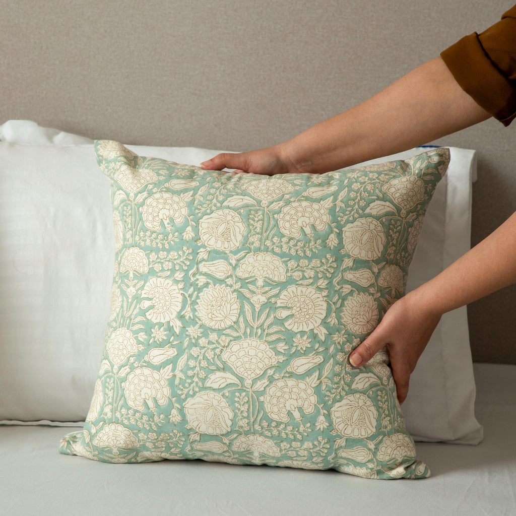 Floral Printed sage green cotta Pillow Cover, Boho Pillow cover, Throw Pillow, Decorative Pillow, Linen pillow cover, Pillows for sale