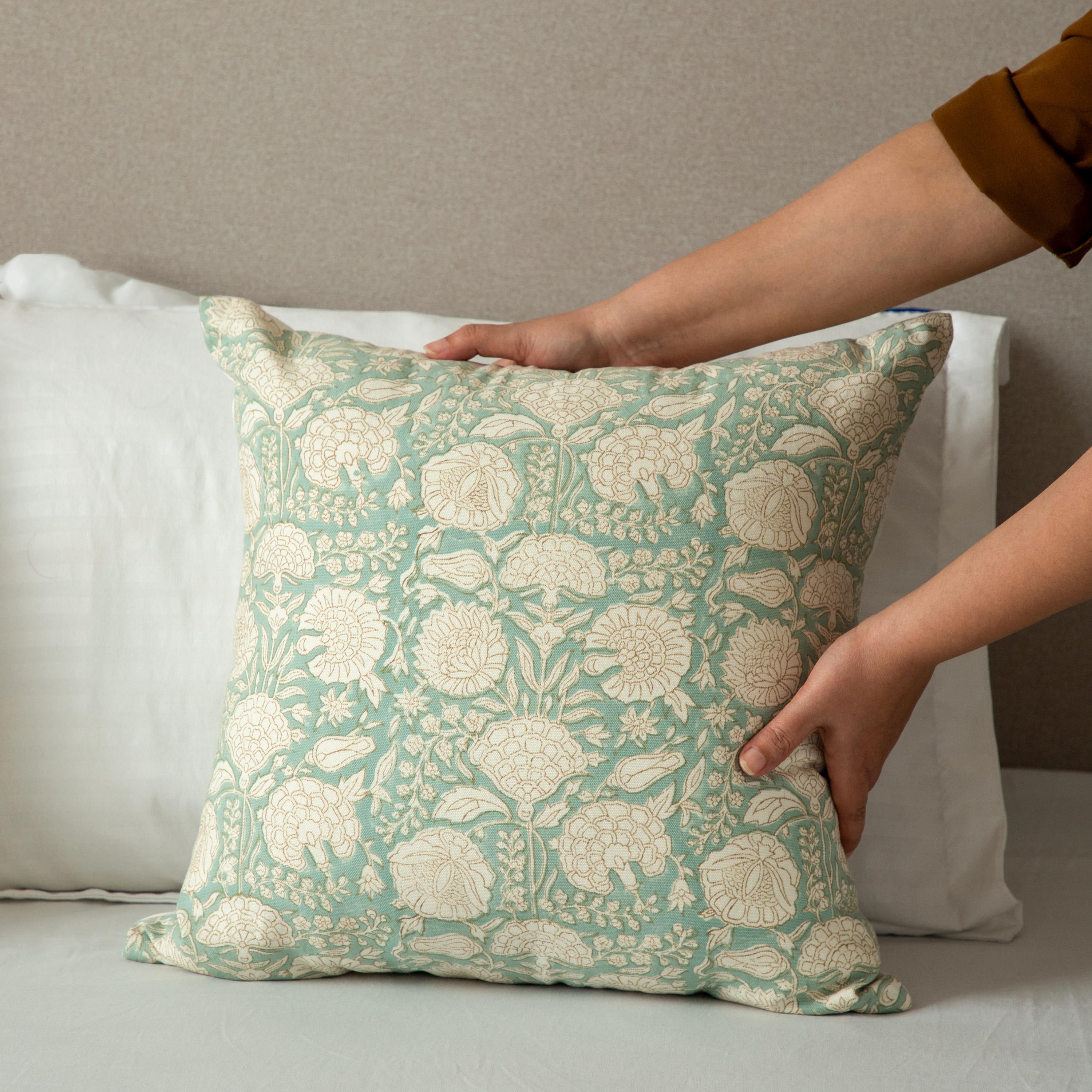 Floral Printed sage green cotta Pillow Cover, Boho Pillow cover, Throw Pillow, Decorative Pillow, Linen pillow cover, Pillows for sale