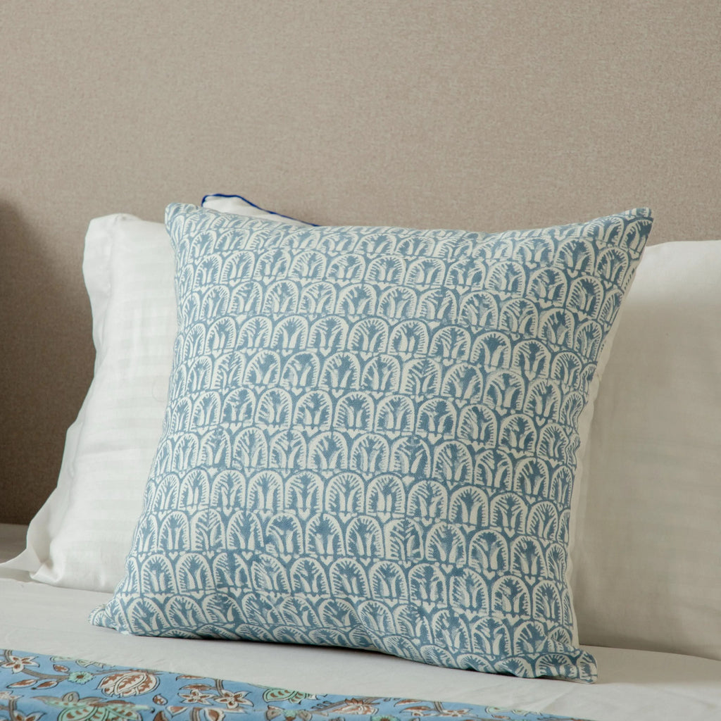Blue Decorative Throw pillow, Floral Print on Natural Cotton pillow Cover, Boho Cushion Cover, Printed linen pillows, Throw pillow for sale