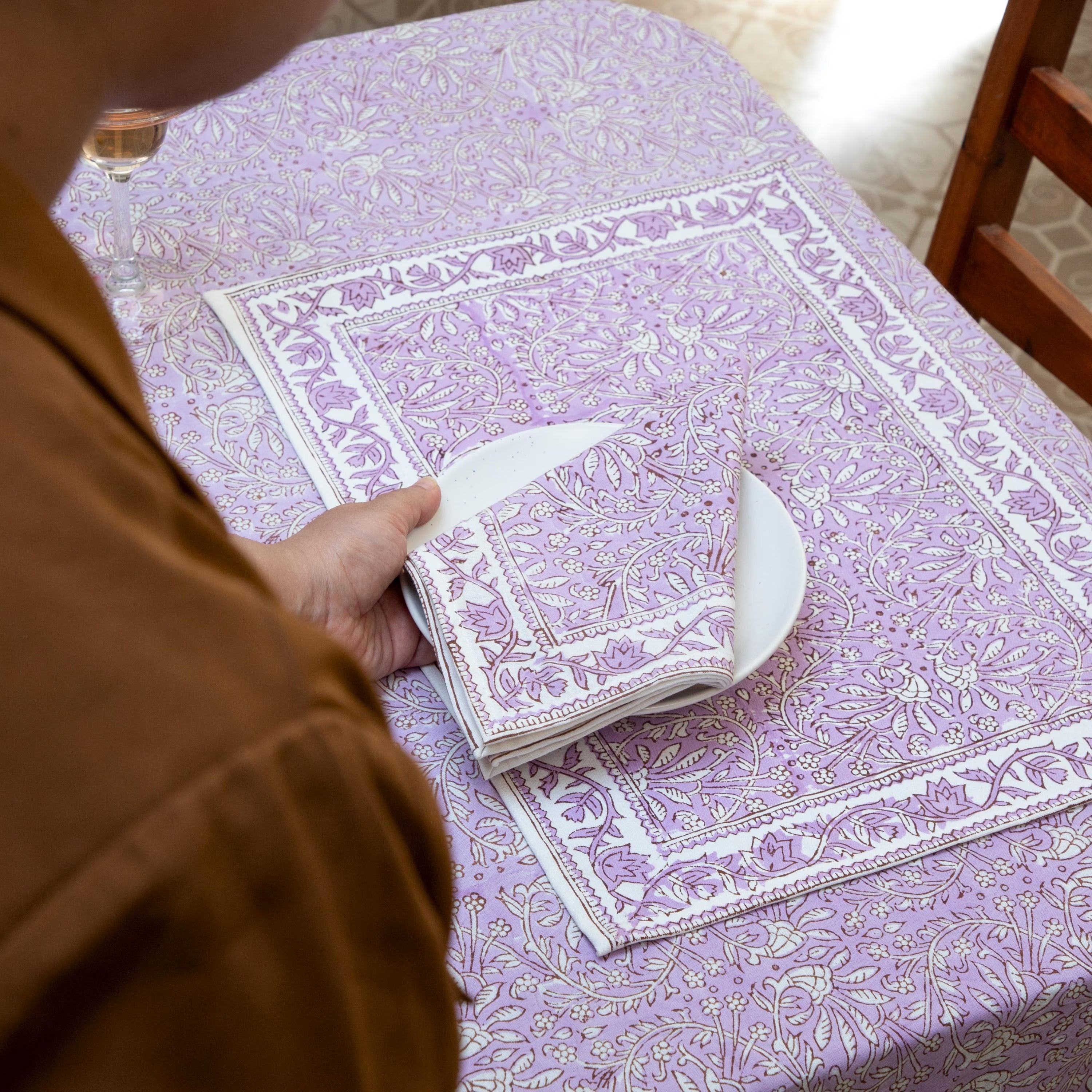 Lavender Indian Block Print tablecloth, Block Print Round Table Cover, Circle Tablecloth, Country Kitchen Round Tablecloth,French Tablecloth