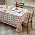 Blush Pink Indian Tablecloth, Hand Block Print Cotton Table Linen, Floral Table Runner,Tablecloth Runner Napkins, Gift For Housewarming
