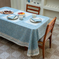Blue Buti Hand Block Technique Printed Tablecloth | Square Table Linen | Exclusive Party Decor Table Cover | Blue & White Table Cover