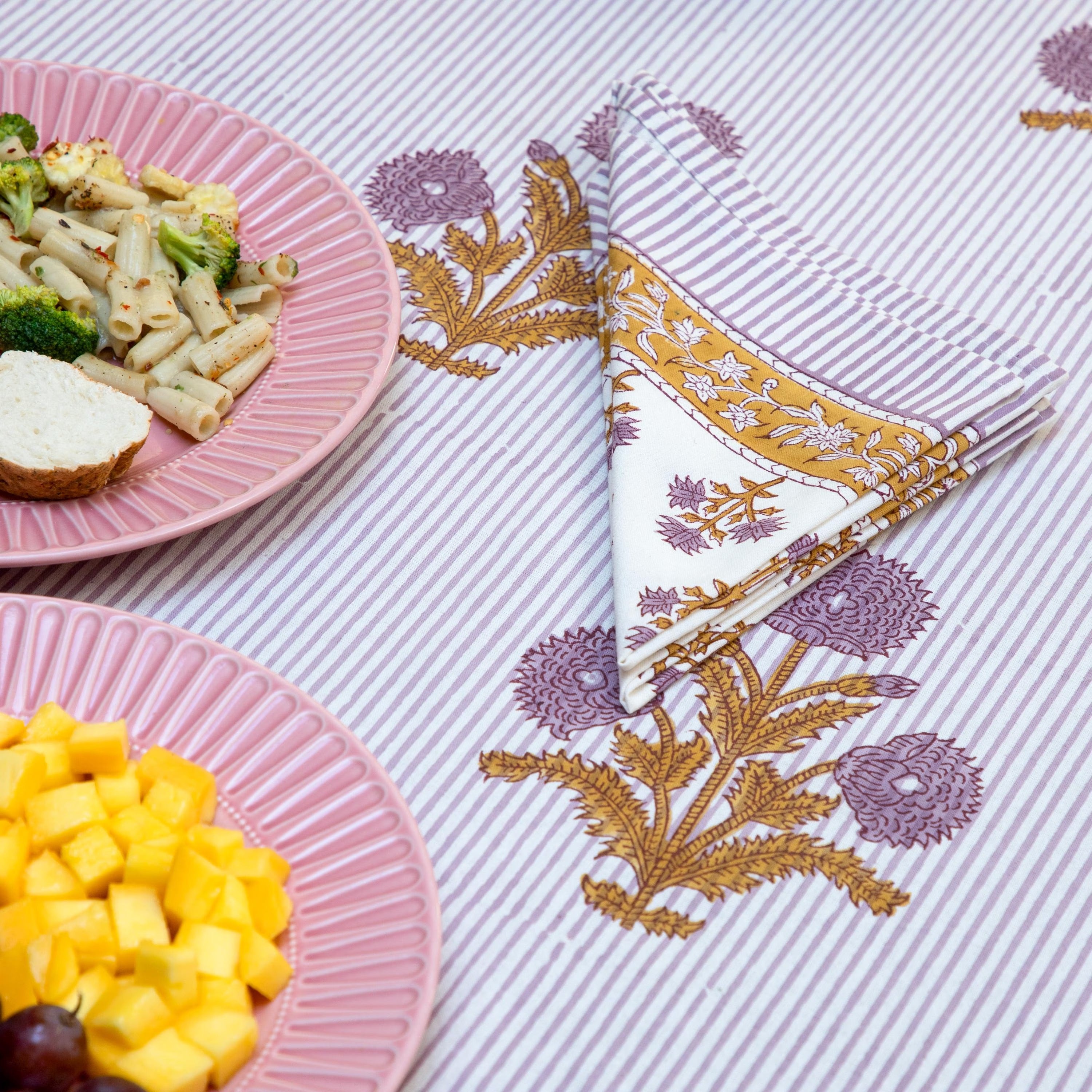 Mustard & Lavender Tablecloth on Sale, Floral Cotton Table Cover, Table Cloth Runner Mats Napkins Set ,Jaipur Tablecloth, Floral Table Linen