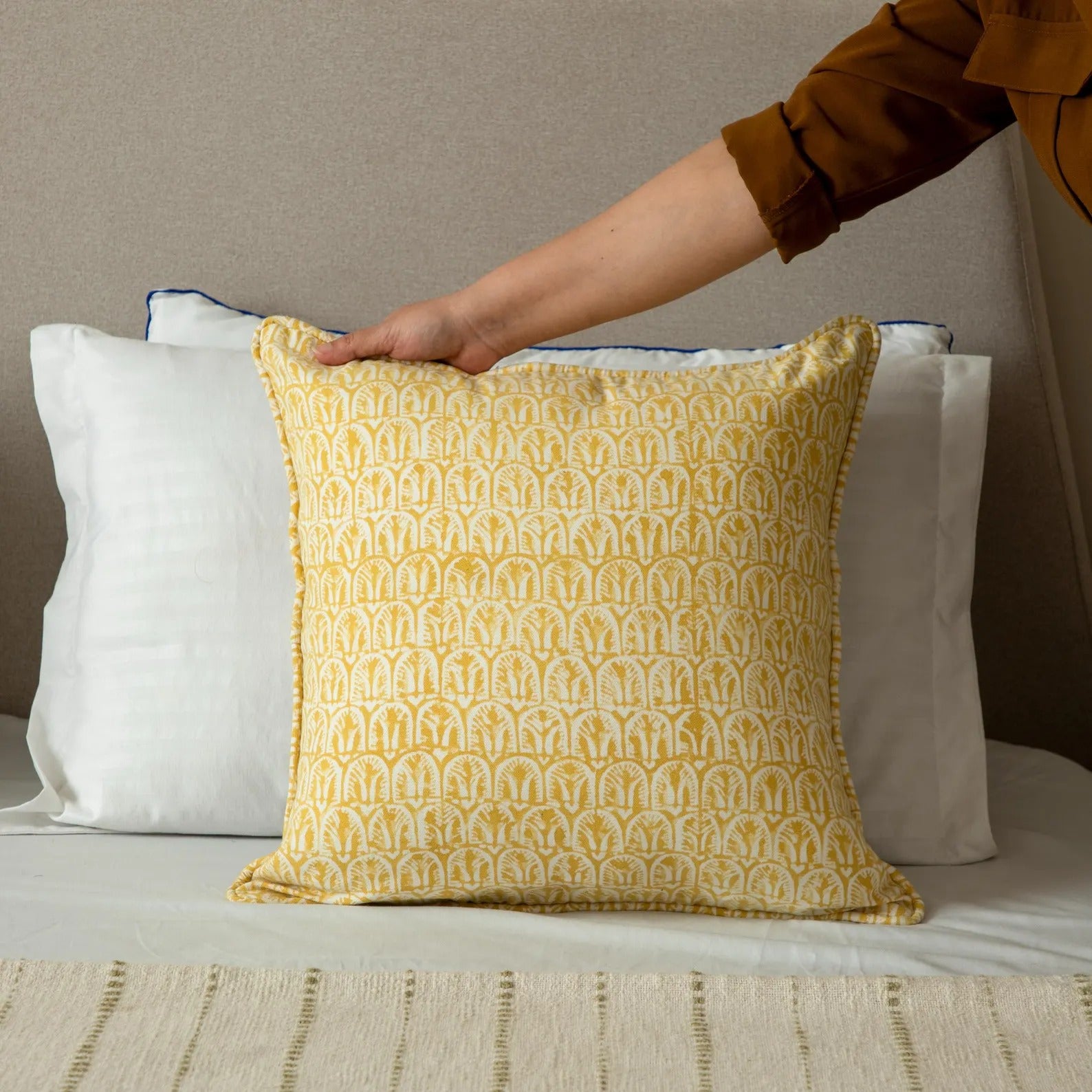 Yellow Decorative Throw pillow, Floral Print on Natural Cotton pillow Cover, Boho Cushion Cover, Printed linen pillow, Throw pillow for sale