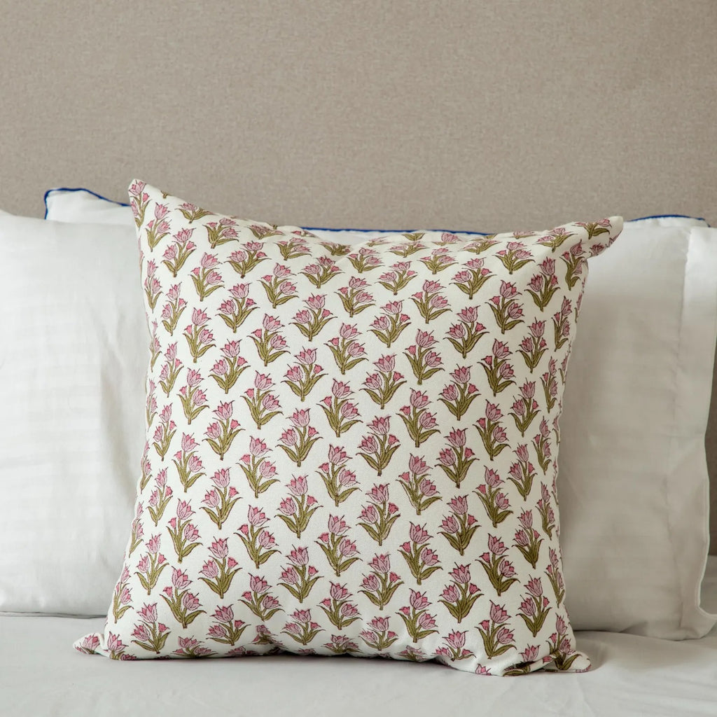 Blush Bloom Hand Block Print Cushion Cover, Indian Floral Pillow Cover | Block Printed Pillow Cover | Decorative Pillow | 20 x 20 | 16 x 26