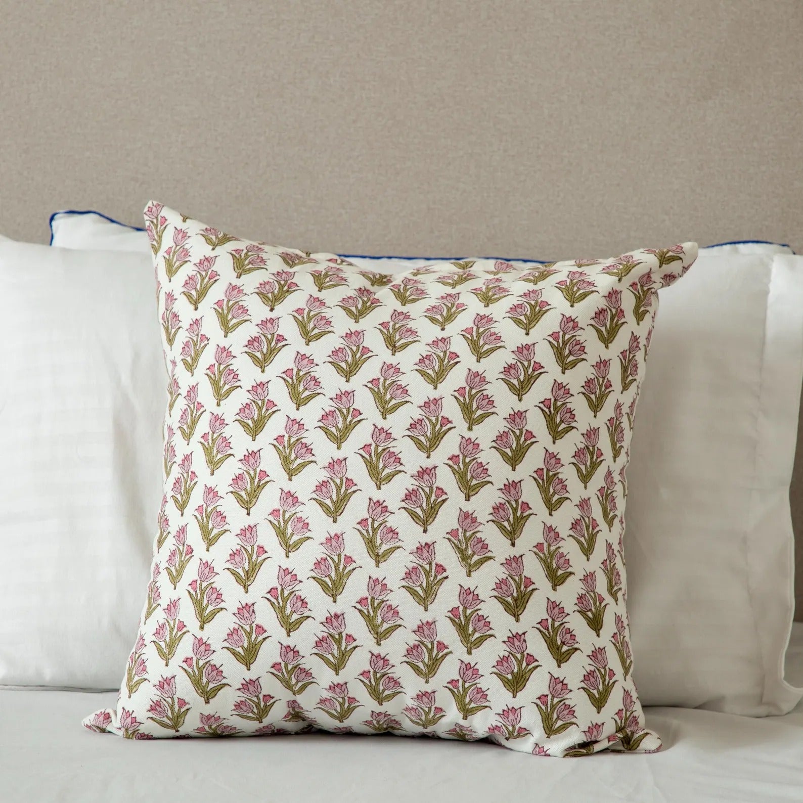 Blush Bloom Hand Block Print Cushion Cover, Indian Floral Pillow Cover | Block Printed Pillow Cover | Decorative Pillow | 20 x 20 | 16 x 26
