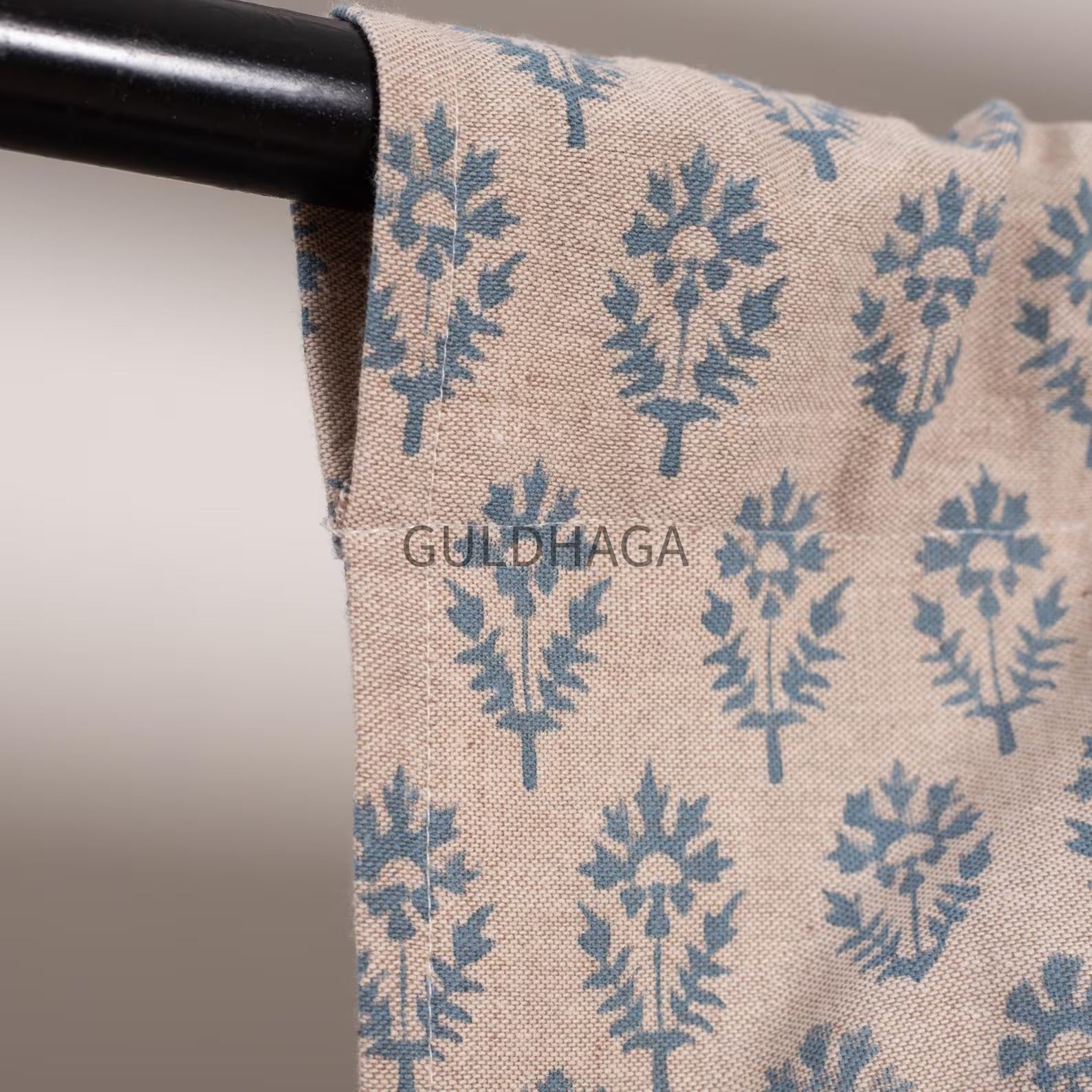 blue Hand Block Print Cotton chambray Curtains, Floral Drapes for bedroom and living room