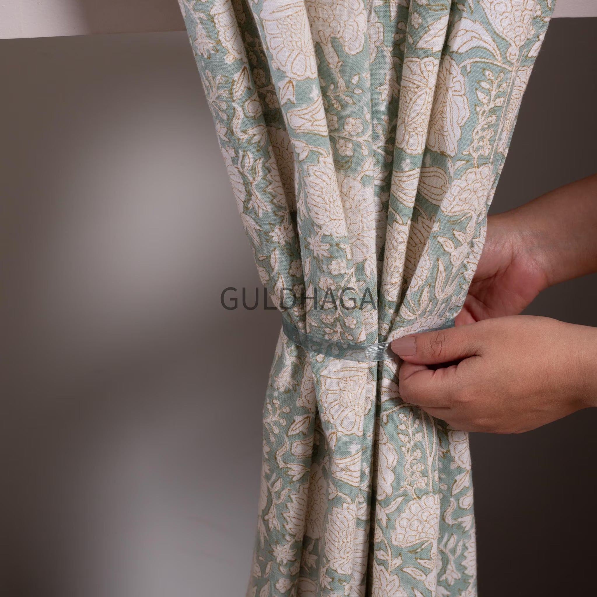 Sage Green Boho Floral Cotton Curtain Panels, Bohemian India Block Print Panel, Curtains for Living Room and Bedroom, Customize Size Curtain