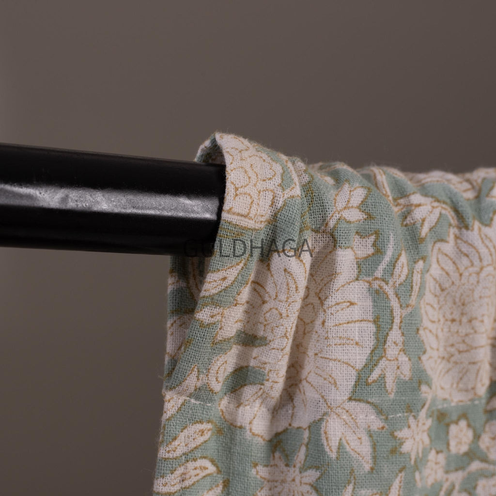 Sage Green Boho Floral Cotton Curtain Panels, Bohemian India Block Print Panel, Curtains for Living Room and Bedroom, Customize Size Curtain