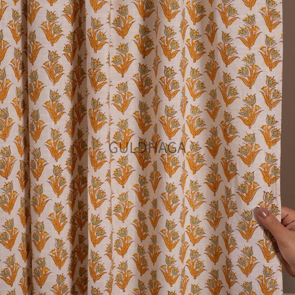 Marigold yellow Boho Cotton Curtain Panels, India Block Print Panel, Curtains for kids room bedroom curtain, window treatment sheer drapes