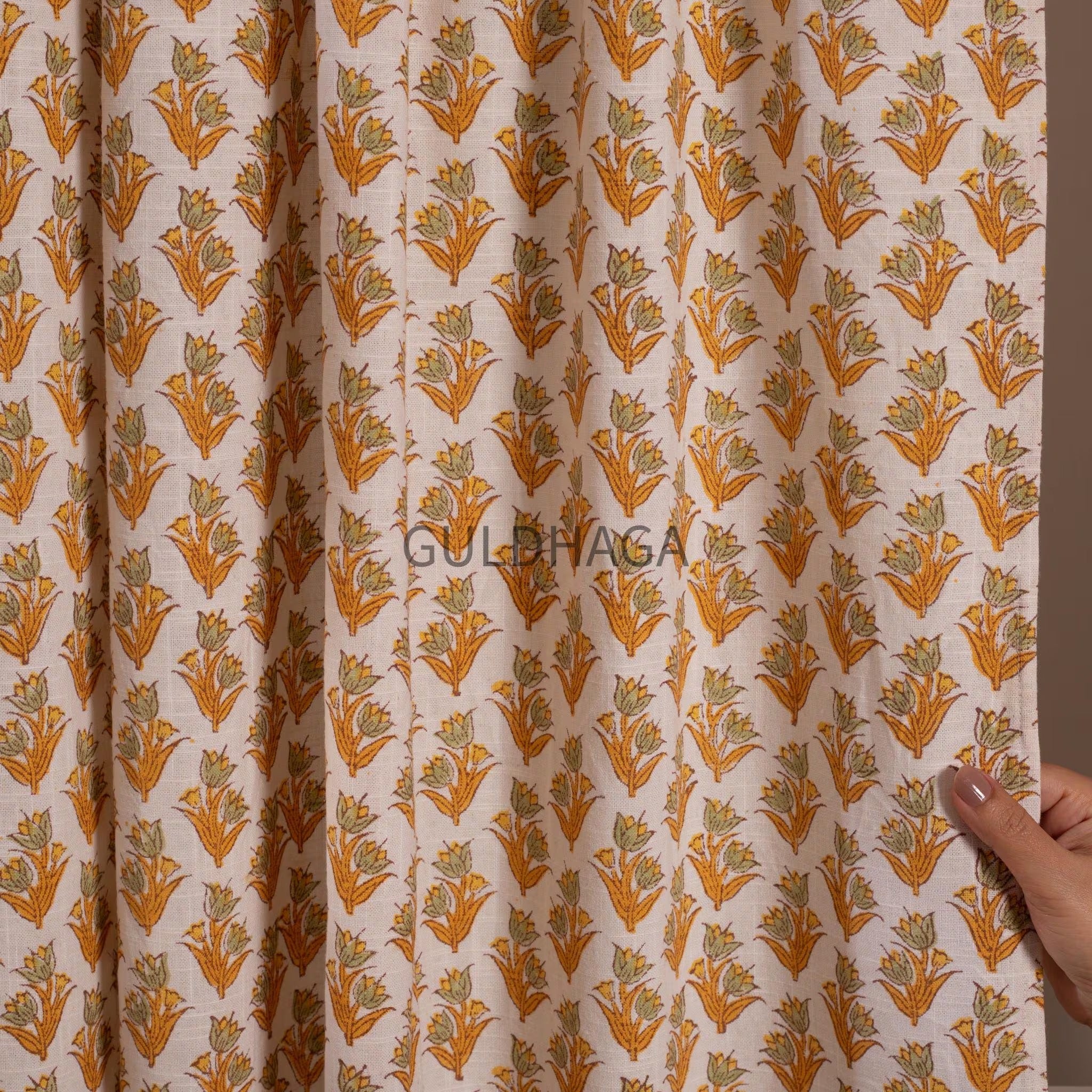 Marigold yellow Boho Cotton Curtain Panels, India Block Print Panel, Curtains for kids room bedroom curtain, window treatment sheer drapes