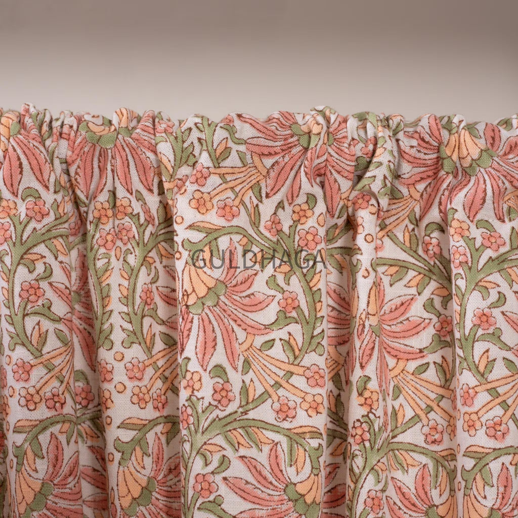 coral peach slub Curtain, Heavy Weight Hand block printed Semi Blackout Bedroom Curtain, Boho Curtains, window treatment, farmhouse curtain