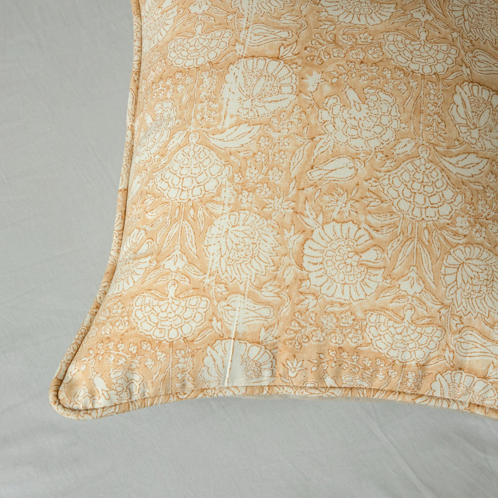 Terra Cotta Floral Pillow Cover, Indian Block Print, Natural Cotton